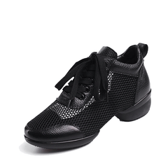 Women's Leather Mesh Lace-up 4cm Heel Dance Sneakers Practice Dance Shoes JazDance