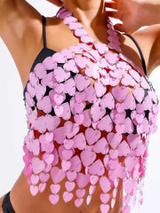 Acrylic Heart-shaped Pink Sequin Tank Top