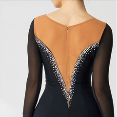 YUN Customisable-Women's Long Sleeve Round Neck DiamonWaltModern Ballroom Dance Dress