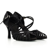 Women's Black Satin & Rhinestones Sandal Customized Heel Dance Shoes