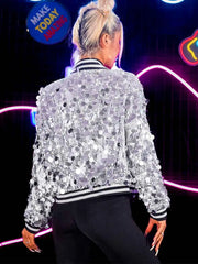 Long Sleeve Silver Sequin Jacket Top