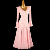 Customisable-Women's Pink V-neck Long Sleeve DanceWear Ballroom Dance Dress
