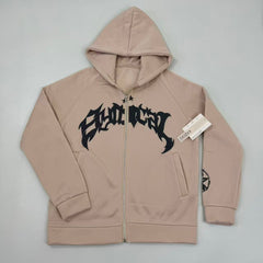 Zipper-letter star print hooded coat