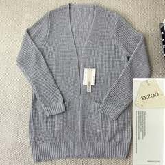 Knitted plain-colored long-sleeved cardigan jacket