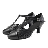 Women's PU Leather Retro Black Customized Heel Ballroom Dance Shoes Character Dance Shoes