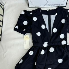 Printed Deep-V Polka-Dot A-Line Dress