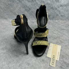 Metallic strap decoration for open-toe high heels