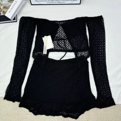 Long-sleeved strapless short skirt set