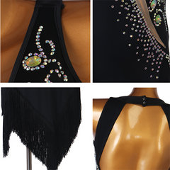 Customisable-Women's Rhinestone High Split Rumba Latin Dance Dresses Performance Dresses