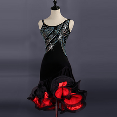 Customisable-Women's Rhinestone Velvet Rumba Latin Dance Dresses Performance Dresses