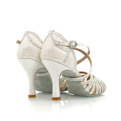Women's Sparng Gliiter Customized Heel White Latin Bride Dance Shoes