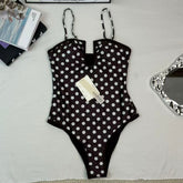 Dot pattern U-neck one-piece swimming suit