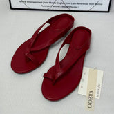 Fine ribbon pointed round-toed flip-flops