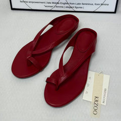 Fine ribbon pointed round-toed flip-flops