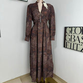Printed V-Neck Maxi Dress with Puff Sleeves
