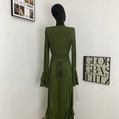 Elegant Tie-Waist Fitted Ruffle Dress