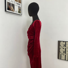 One-Shoulder High-Slit Velvet Dress