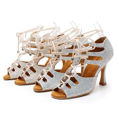 Women's Sparkling Glitter Customized Heel Salsa Dance Shoes Dance Boots