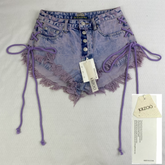 Purple strapped buttoned fringed shorts