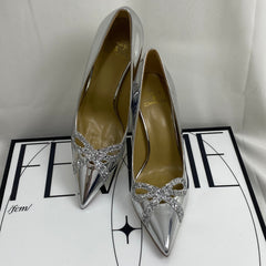Silver Sequined High Heels