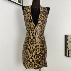Leopard Print Sequined Backless Dress