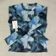Printed round-neck mesh fitted t-shirt