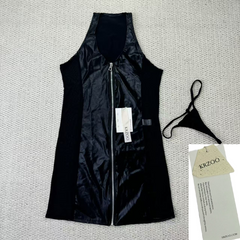 Leather trimmed bra with zipper shaping dress