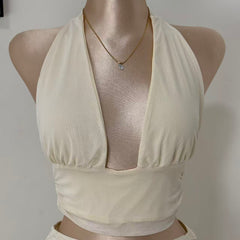 V-Neck Mesh Two-Piece Set
