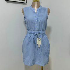 Woven Button-Front Waist-Tie Dress