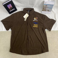 Letter Embroidered Corduroy Shirt