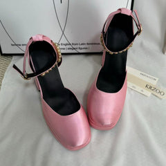 Silk satin square-toe platform heels