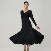 Customisable-Women's V Neck Long Sleeve WaltModern Ballroom Dance Dress Competition Dresses