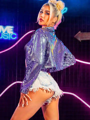 Silver Sequin Jacket - Edgy Short Sparkling Jacket Top