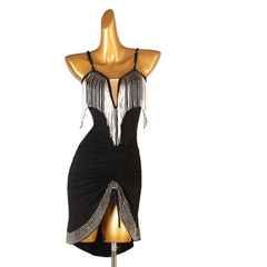 Customisable-Women's Sequin Tassel Latin Dance Dress Rumba Dance Practice Dresses Performance Dresses