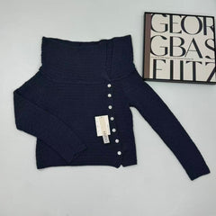 Asymmetric long-sleeved V-neck knitted top