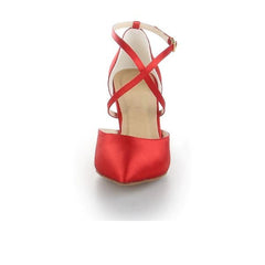 Women's Red Satin Customized Heel Ballroom Dance Shoes Modern Dance Shoes