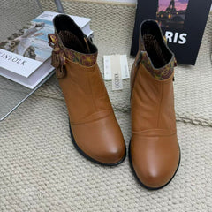 Lace-up patchwork ankle boots