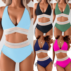 High Waisted Tummy Control Color Block Bikini Sets