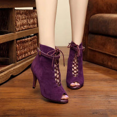 Women's Purple Suede Customized Heel Dance Boots Salsa Dance Shoes
