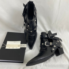 Black Leather Buckle Ankle Boots