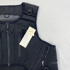 Dark black leather work jacket with no sleeves