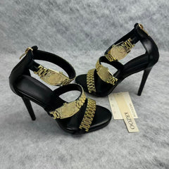 Metallic strap decoration for open-toe high heels
