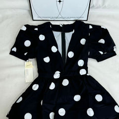 Printed Deep-V Polka-Dot A-Line Dress