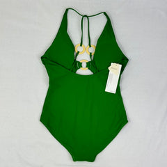 Shaping V-neck revealing-back swimming suit