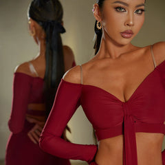 Women's V-Neck Sling Long Sleeve Dance Tops Practice DanceWear