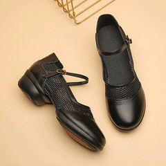 Women's Leather Mesh Lace-up 4cm Heel Dance Sneakers Practice Dance Shoes JazDance