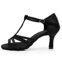 Women's Satin Customized Heel T-Strap Strappy Latin Dance Shoes Ballroom Dance Shoes