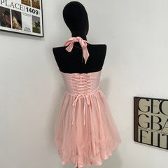 Sweet Herringbone Halterneck Dress