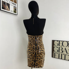 Leopard Print Sequined Backless Dress