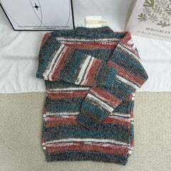 Gradient-Striped Crew-Neck Knit Sweater